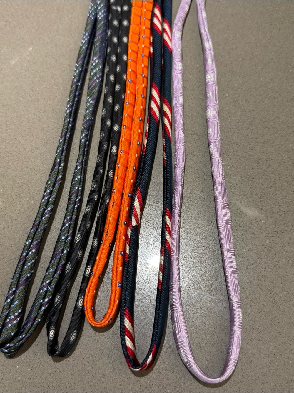 Upcycled handmade silk tie cords multi colors bundle. See photos for using them.